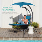 Best Choice Products Outdoor Hanging Curved Steel Chaise Lounge Chair Swing w/Built-in Pillow and Removable Canopy - Navy Blue Gronata