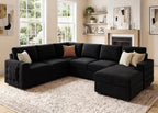HONBAY Sectional Sleeper Sofa with Pull Out Bed U-Shape Sectional Couch Sleeper Bed with Storage Chaise 6 Seater Sleeper Sectional Sofa, Light Grey Gronata