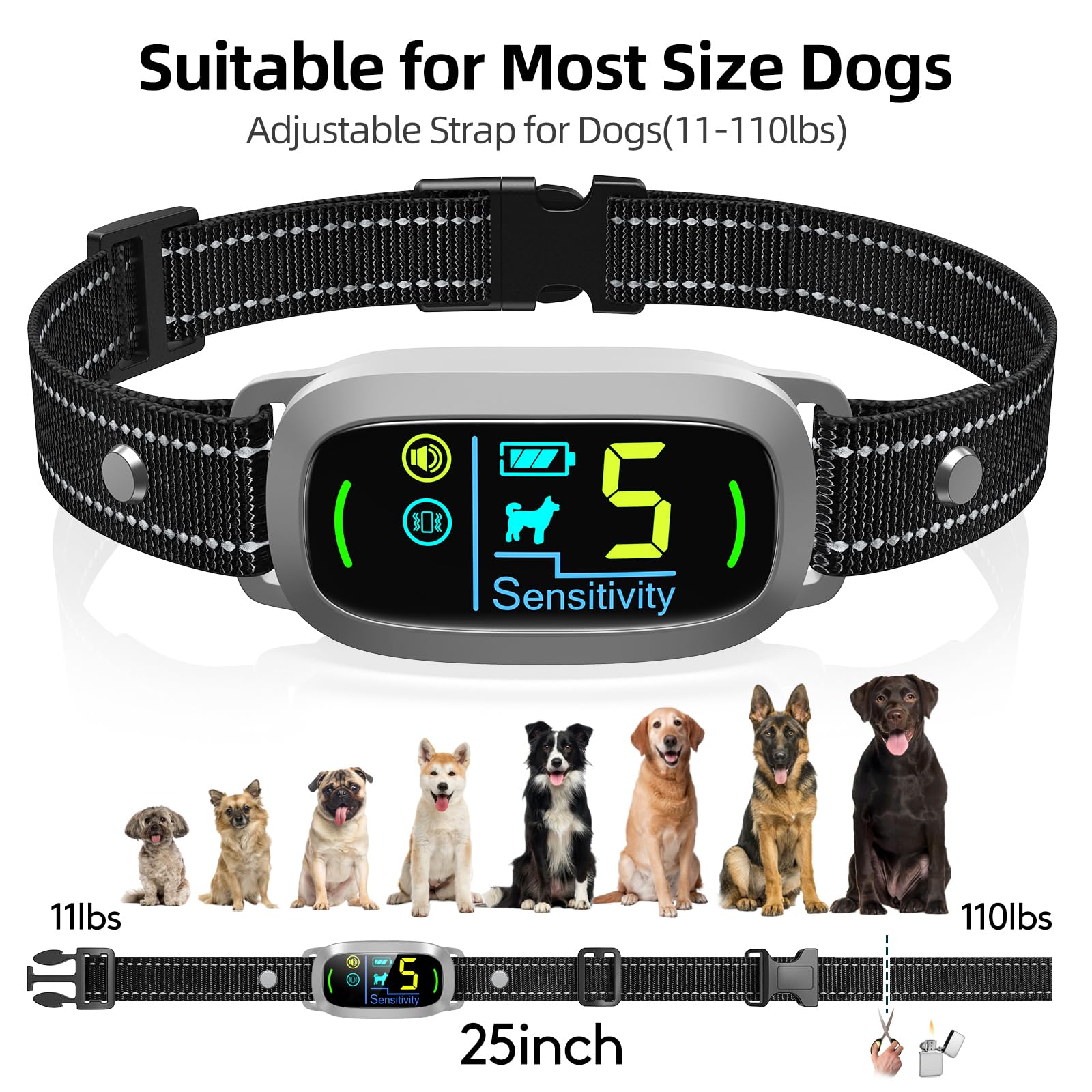 FAFAFROG Dog Bark Collar, Rechargeable Smart Collar, Anti Barking Training Collar with 5 Adjustable Sensitivity Beep Vibration, Bark Collar for Large Medium Small Dogs (Black) Gronata