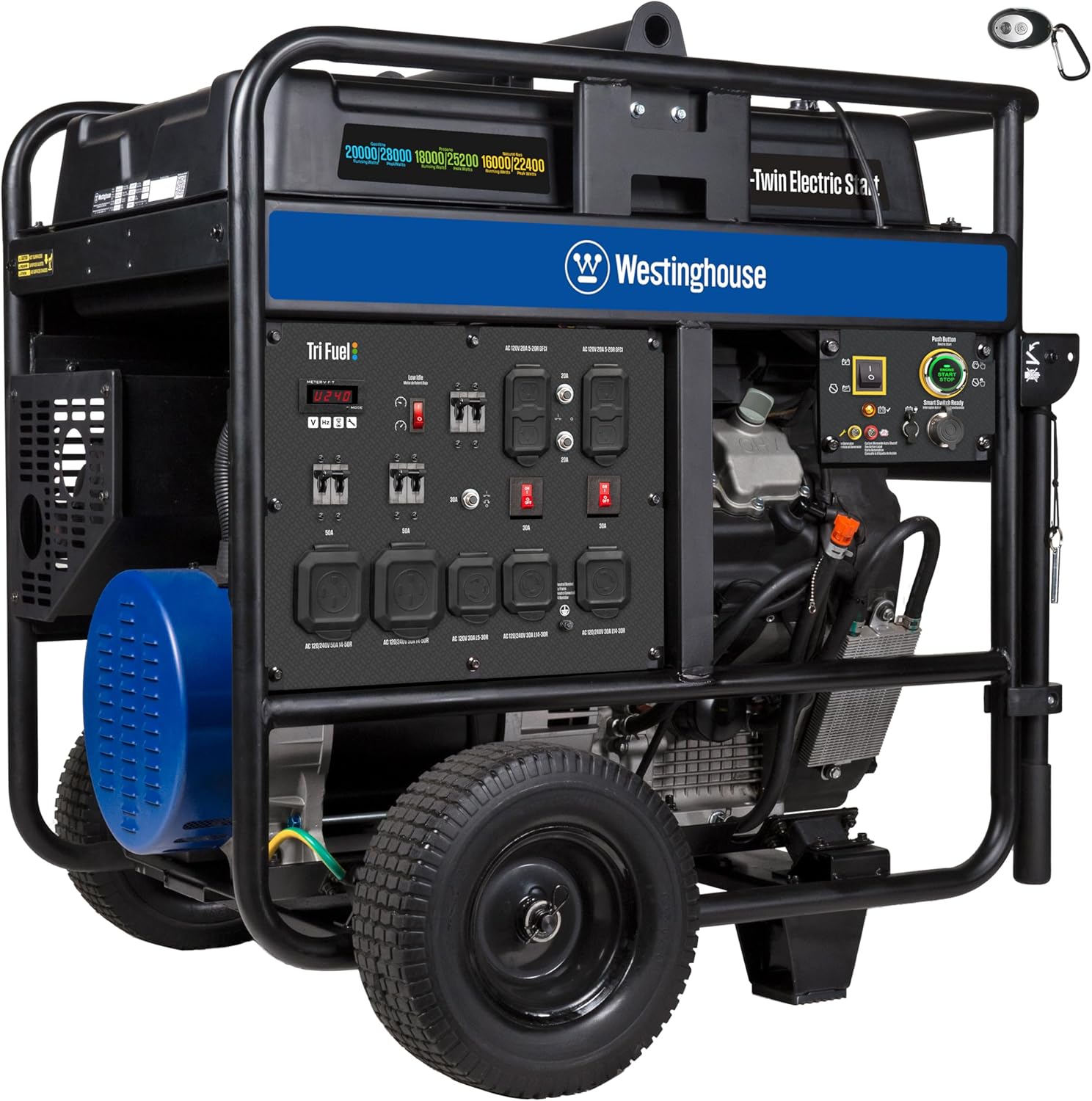 Westinghouse 28000 Peak Watt Tri-Fuel Home Backup Portable Generator, Remote Electric Start, Transfer Switch Ready, Gas, Propane, and Natural Gas Powered Gronata