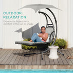 Best Choice Products Outdoor Hanging Curved Steel Chaise Lounge Chair Swing w/Built-in Pillow and Removable Canopy - Navy Blue Gronata