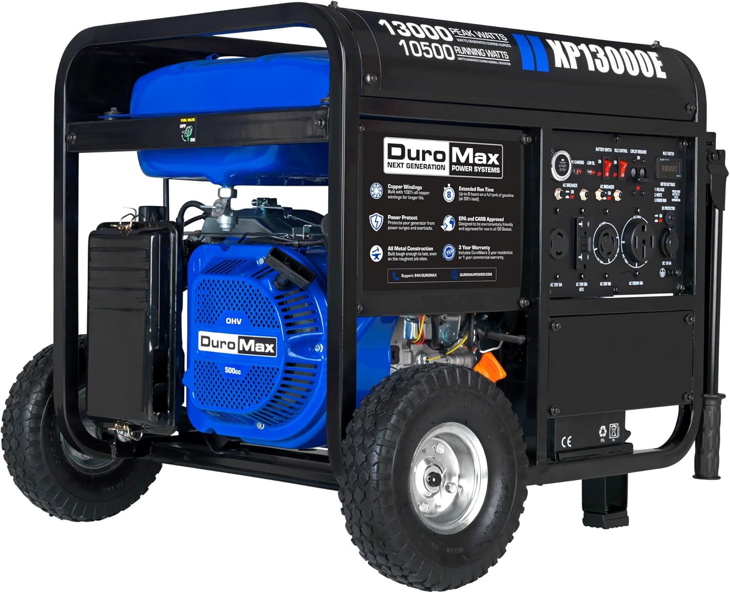 DuroMax XP13000EH 13,000-Watt Dual Fuel Portable Generator - Gas & Propane, Electric Start, Whole Home Backup Power, Transfer Switch Ready, RV & Emergency Ready Gronata
