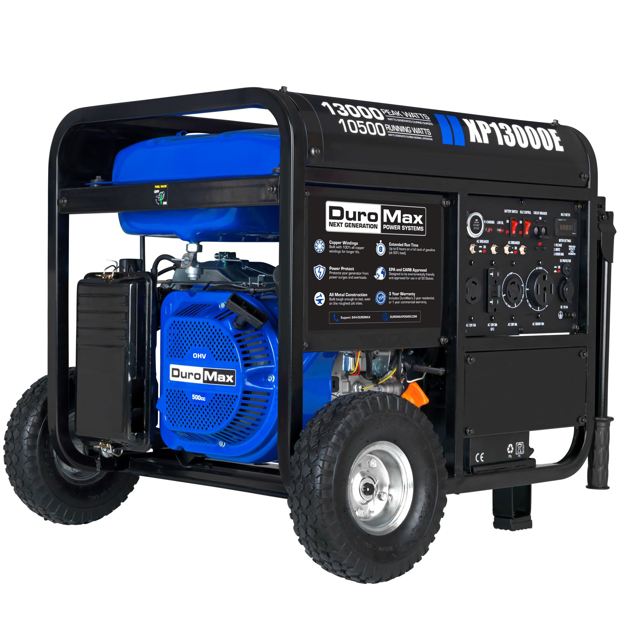 DuroMax XP13000EH 13,000-Watt Dual Fuel Portable Generator - Gas & Propane, Electric Start, Whole Home Backup Power, Transfer Switch Ready, RV & Emergency Ready Gronata