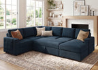 HONBAY Sectional Sleeper Sofa with Pull Out Bed U-Shape Sectional Couch Sleeper Bed with Storage Chaise 6 Seater Sleeper Sectional Sofa, Light Grey Gronata