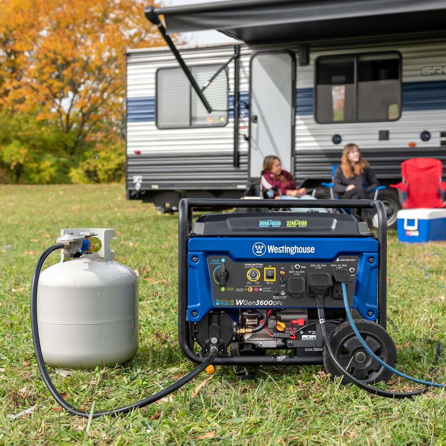 Westinghouse 4650 Peak Watt Dual Fuel Portable Generator, Remote Electric Start with Auto Choke, RV Ready 30A Outlet, Gas & Propane Powered, CO Sensor Gronata