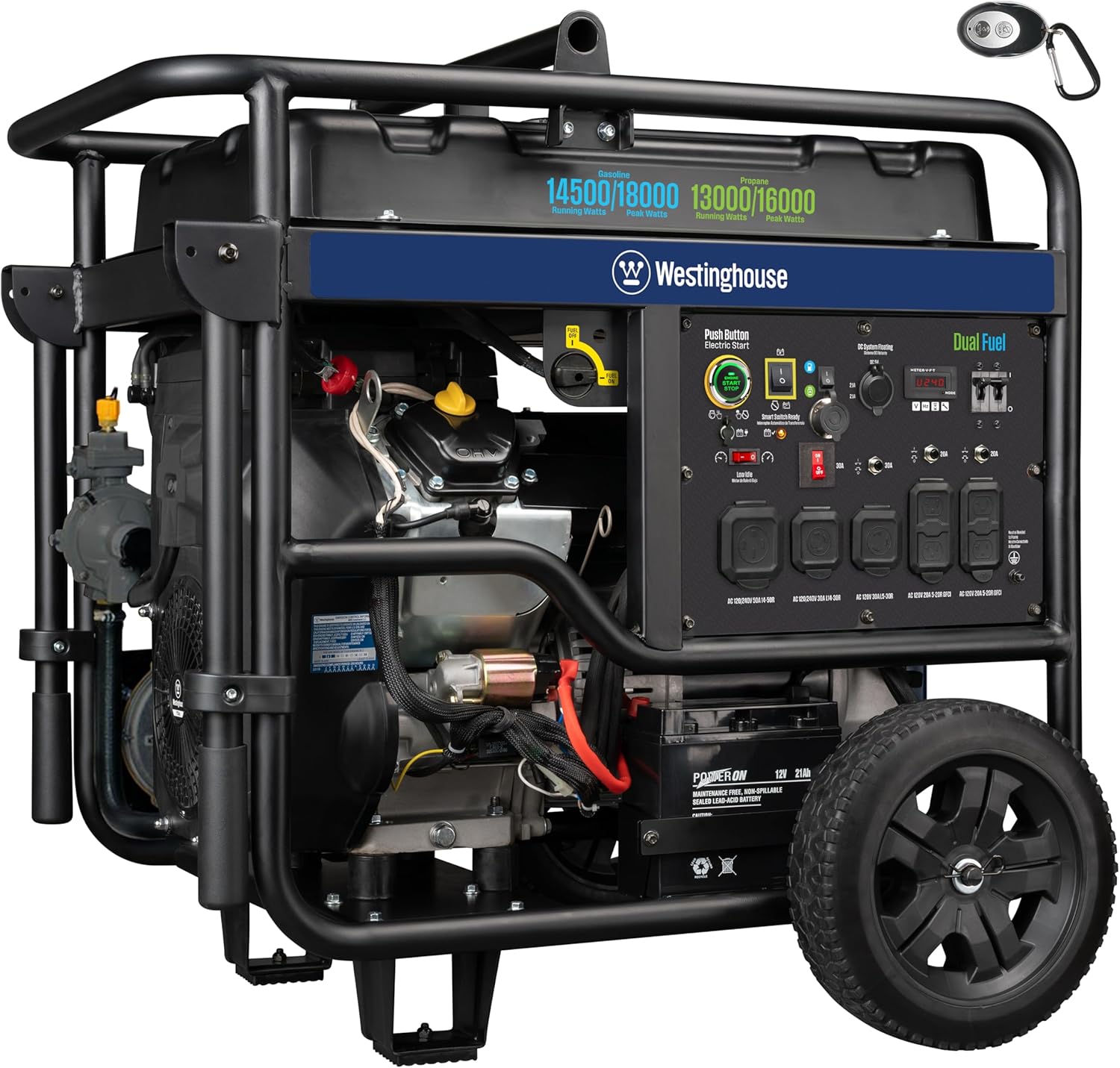 Westinghouse WGen7500DF Dual Fuel Home Backup Portable Generator, 9500 Peak Watts & 7500 Rated Watts, Remote Electric Start, Transfer Switch Ready, Gas & Propane Powered, CARB Compliant Gronata