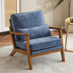 Karl home Accent Chair Wide Armrest Mid-Century Lounge Chair Linen Fabric Armchair with Lumbar Pillow & Solid Wood Frame for Living Room, Bedroom, Balcony, Green Gronata