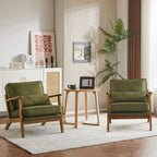 Karl home Accent Chair Wide Armrest Mid-Century Lounge Chair Linen Fabric Armchair with Lumbar Pillow & Solid Wood Frame for Living Room, Bedroom, Balcony, Green Gronata
