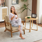 Karl home Accent Chair Wide Armrest Mid-Century Lounge Chair Linen Fabric Armchair with Lumbar Pillow & Solid Wood Frame for Living Room, Bedroom, Balcony, Green Gronata