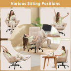 Office Chair,Big and Tall Heavy-Duty Executive Reclining Computer Gaming Chair with Footrest,Flip Armrests,Lumbar Pillow&Thicken Wider Seat for Criss Cross Legged Desk Vanity Chair,Teddy Fabric White Gronata