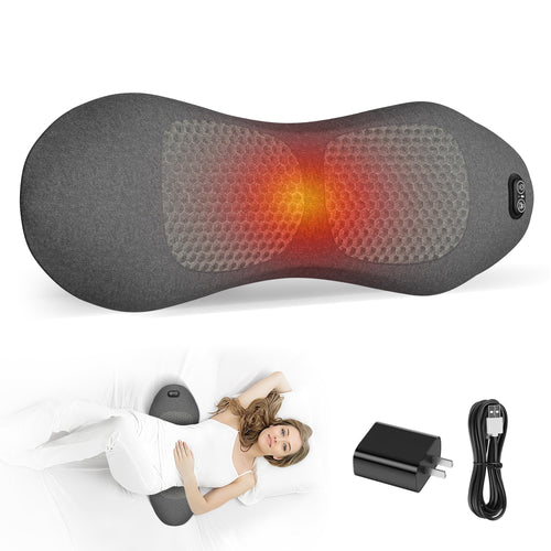 3 in 1 Smooth Spine Triple Fusion Back Massager with 118-inch USB Cable, Heated & Vibration &Traction Back Massager for Pain Relief Deep Tissue,Relaxation Lumbar Pillow for Office Home Use (gray) Gronata
