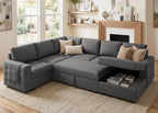 HONBAY Sectional Sleeper Sofa with Pull Out Bed U-Shape Sectional Couch Sleeper Bed with Storage Chaise 6 Seater Sleeper Sectional Sofa, Light Grey Gronata