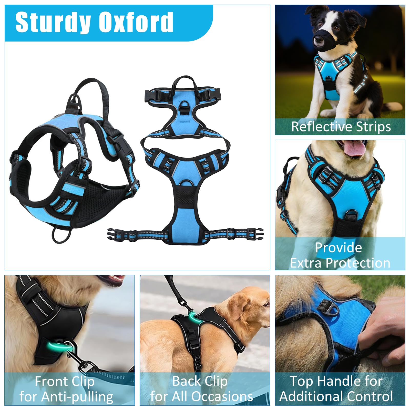 YXFDOYT No Pull Dog Harness Adjustable Collar & Leash Set - Dog Halter Harnesses Collapsible Bowls & Poop Bag Dispenser Muzzle ID Tags Toys Fits Small Medium Large Dogs (Pink-L) Gronata