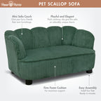 Paws & Purrs Retro Scalloped Back Sofa Style Pet Bed, Dog & Cat Couch with Tufted Cushion & Armrest, Stylish Indoor Pet Furniture, Sage Gronata