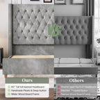 Jocisland Queen Size Bed Frame 61.4" Extra Tall Wingback Headboard Velvet Upholstered Deep Button Tufted Platform Bed with Solid Wood Legs & Wood Slats, No Box Spring Needed, Black Gronata