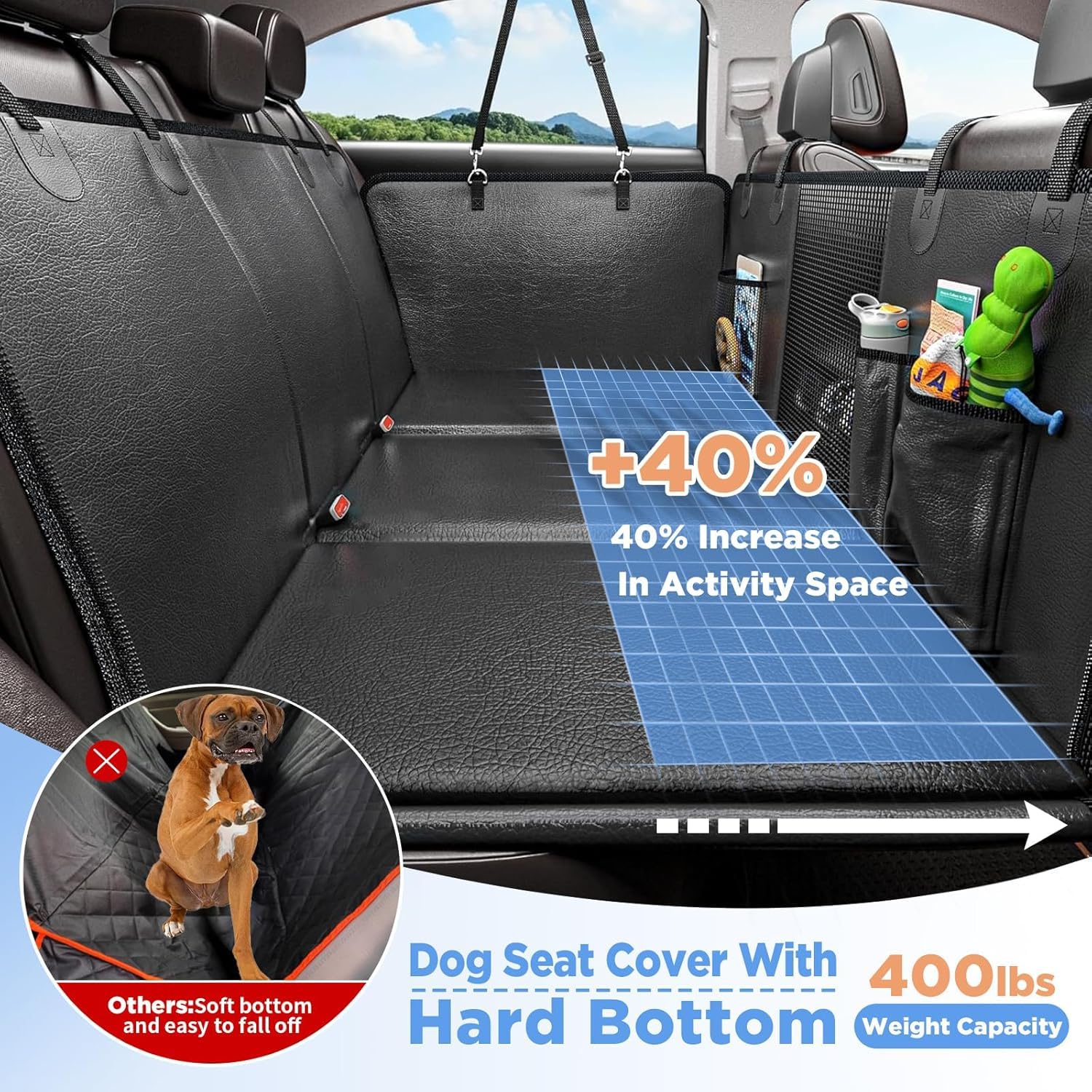 MYJAQI Back Seat Extender for Dogs, Waterproof Dog Car Seat Cover for Back Seat with Hard Bottom, 2026 Upgraded Material, Anti Scratch, Safer, Easy to Use and Clean, Holds 400lbs Gronata
