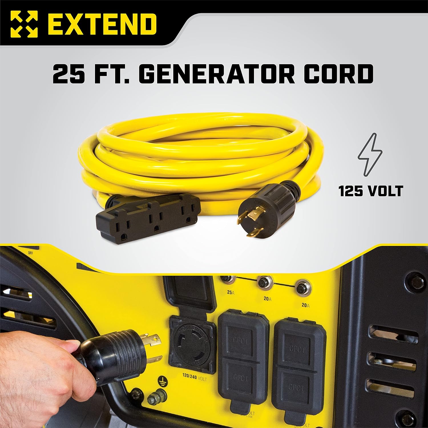 Champion Power Equipment 25-Foot 30-Amp 125-Volt Fan-Style Generator Extension Cord (L5-30P to three 5-15R) Gronata
