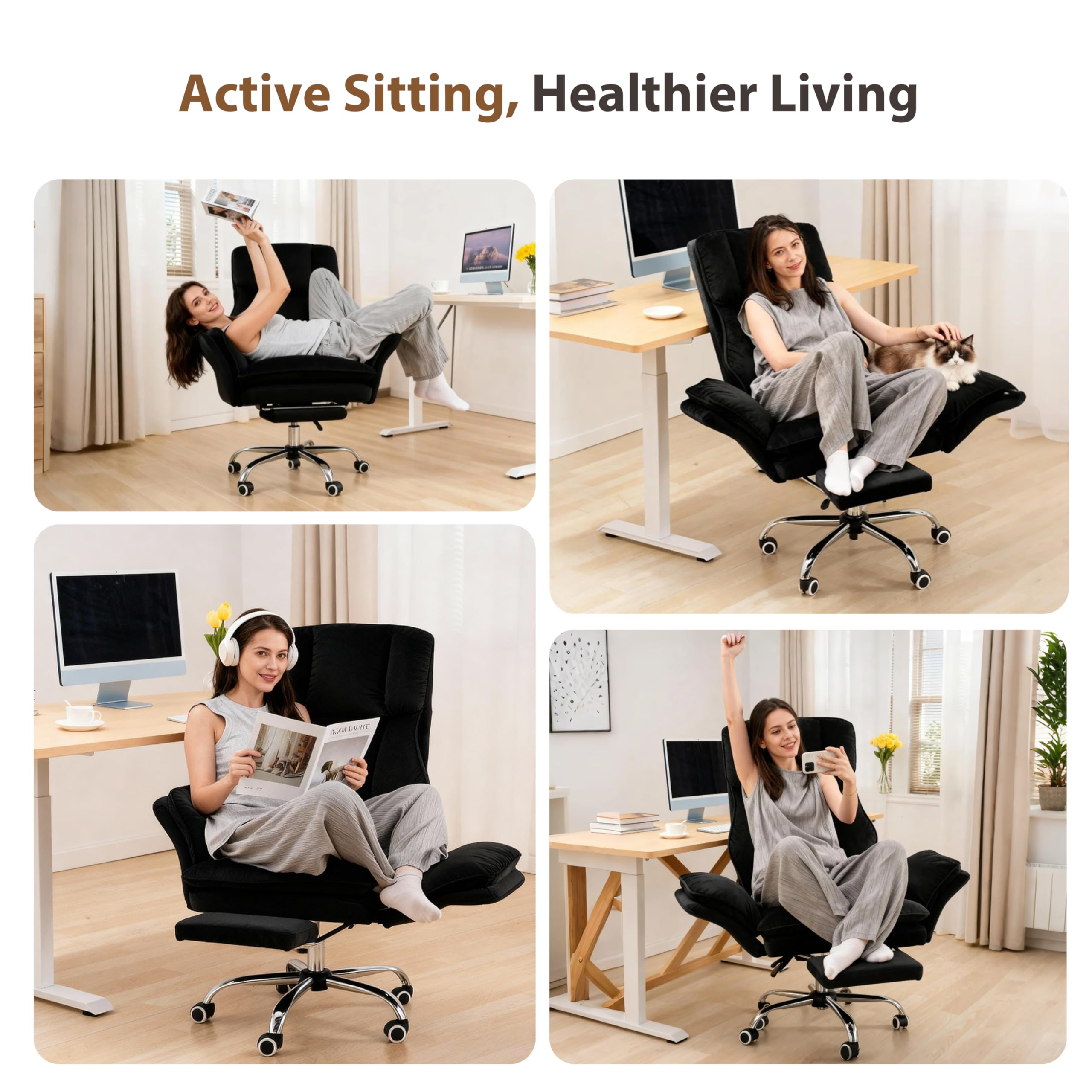 Big and Tall Office Chair, Flip Armrests for Pets & Cross Legged Sitting, Executive Ergonomic Computer Gaming Chair with Foot Rest, Teddy Fleece Wide Seat Reclining Desk Chair, White Vanity Chair Gronata
