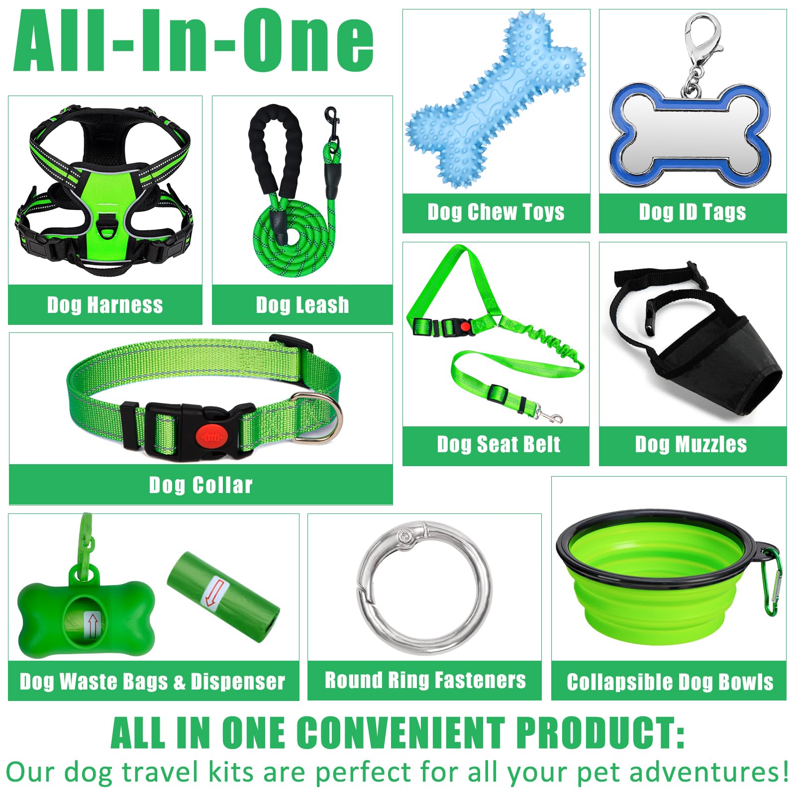 YXFDOYT No Pull Dog Harness Adjustable Collar & Leash Set - Dog Halter Harnesses Collapsible Bowls & Poop Bag Dispenser Muzzle ID Tags Toys Fits Small Medium Large Dogs (Pink-L) Gronata
