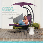 Best Choice Products Outdoor Hanging Curved Steel Chaise Lounge Chair Swing w/Built-in Pillow and Removable Canopy - Navy Blue Gronata