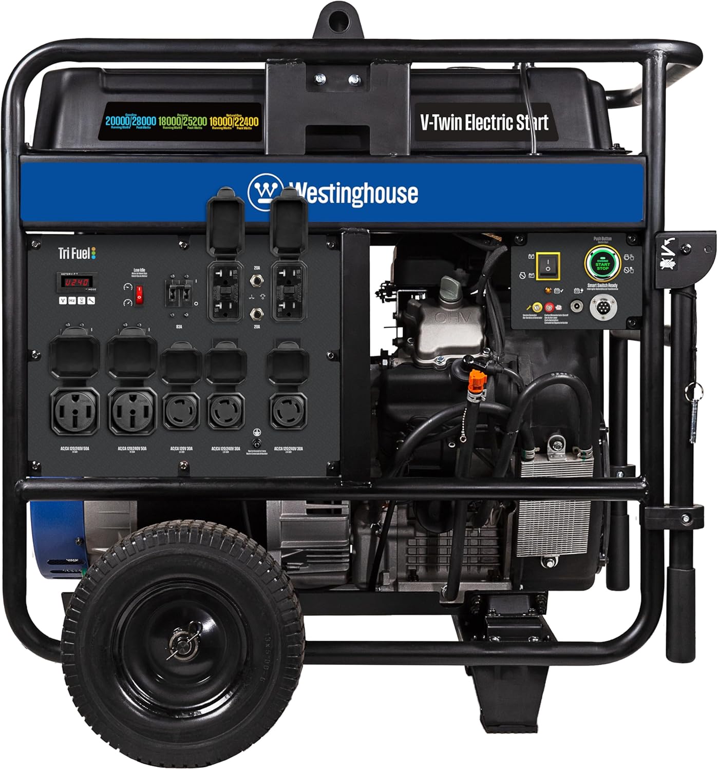 Westinghouse 28000 Peak Watt Tri-Fuel Home Backup Portable Generator, Remote Electric Start, Transfer Switch Ready, Gas, Propane, and Natural Gas Powered Gronata