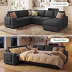 HONBAY Sectional Sleeper Sofa with Pull Out Bed U-Shape Sectional Couch Sleeper Bed with Storage Chaise 6 Seater Sleeper Sectional Sofa, Light Grey Gronata