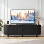 OneBlis 70" Mid Century Modern TV Stand, Wood TV Consoles with Sliding Doors and Power Outlet, Entertainment Center with Adjustable Shelves, Fluted TV Stands for Living Room, Walnut Gronata