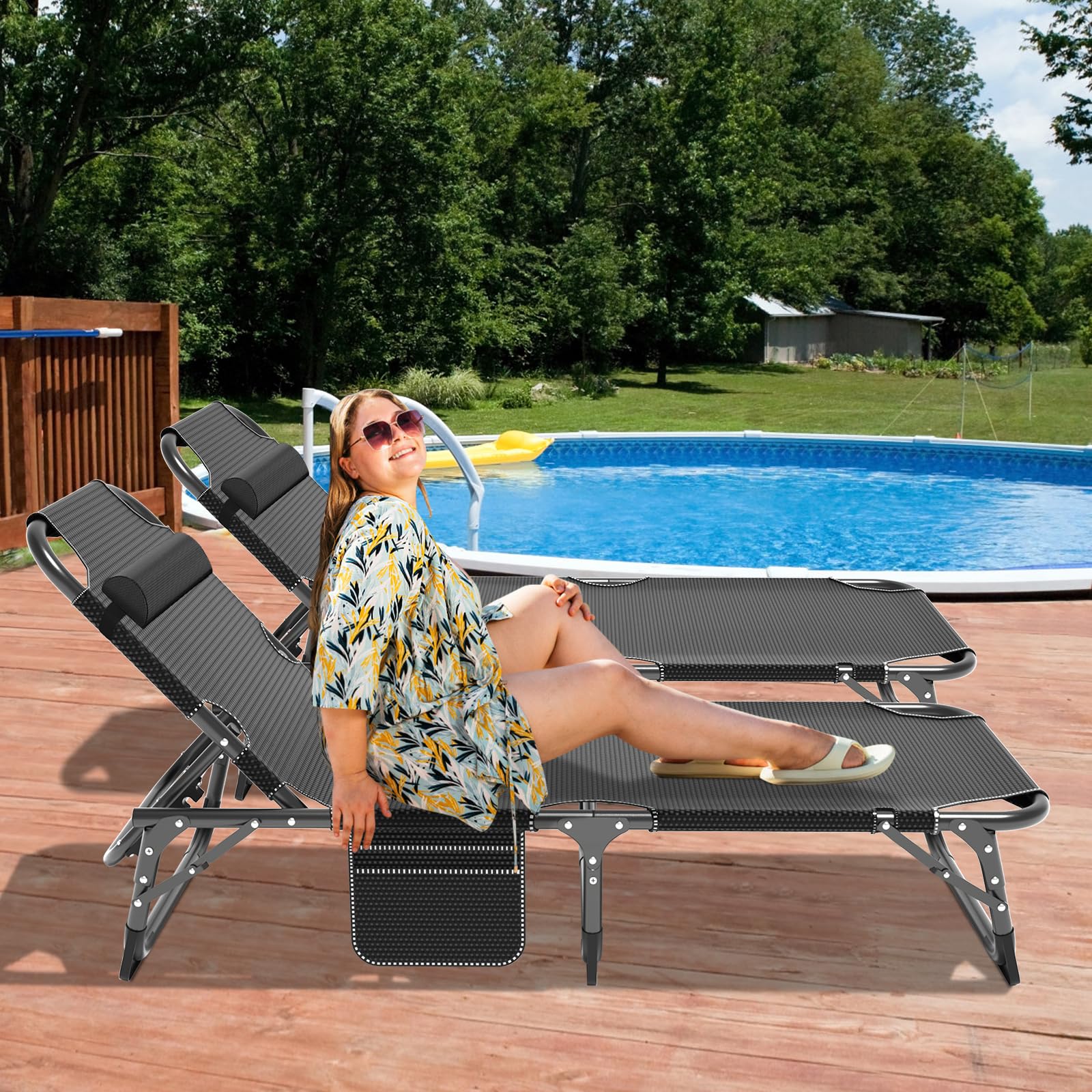 DoCred Heavy Duty Chaise Lounge Chair, Adjustable 5-Position Folding Chaise Lounge Chairs for Outside, Portable Lay Flat Beach Lounge Chair for Outdoor Sunbathing Beach Pool Lawn Camping Gronata