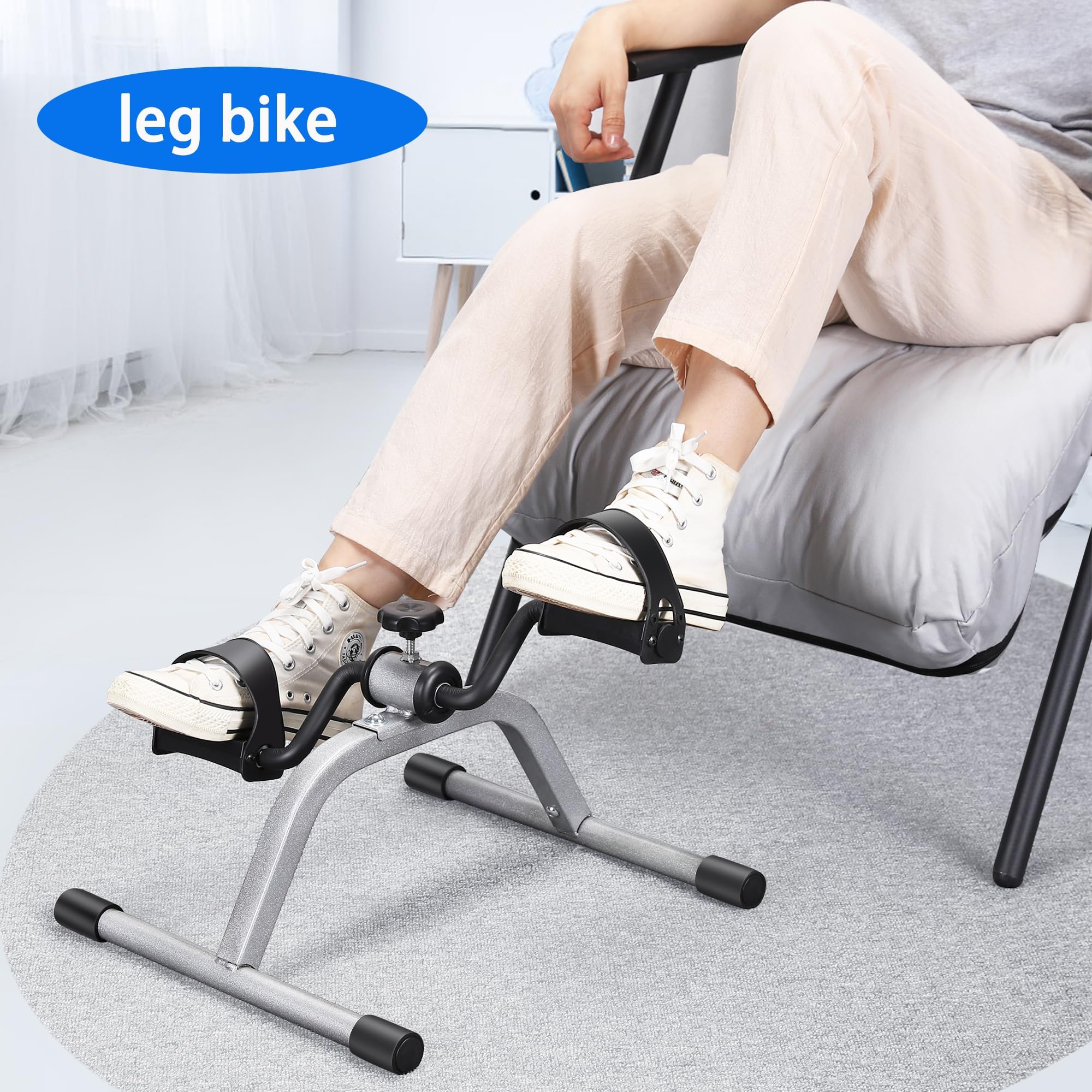 RYGEO Pedal Exerciser Mini Exercise Bike for Leg and Arm Recovery Exercise Lightweight and Portable Floor Bike(Silver) Gronata