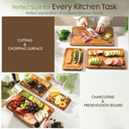 Astercook Deep-Carbonized Bamboo Cutting Boards for Kitchen with Wood Storage Stand, Reversible Charcuterie & Chopping Boards with Juice Grooves and Easy-Grip Handles, Fathers Day Gift for Men Gronata