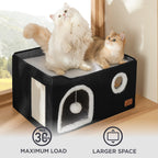 Bedsure Cat Beds for Indoor Cats - Large Cat Cave for Pet Cat House with Fluffy Ball Hanging and Scratch Pad, Foldable Cat Hideaway, 16.5x16.5x13 inches, Grey Gronata