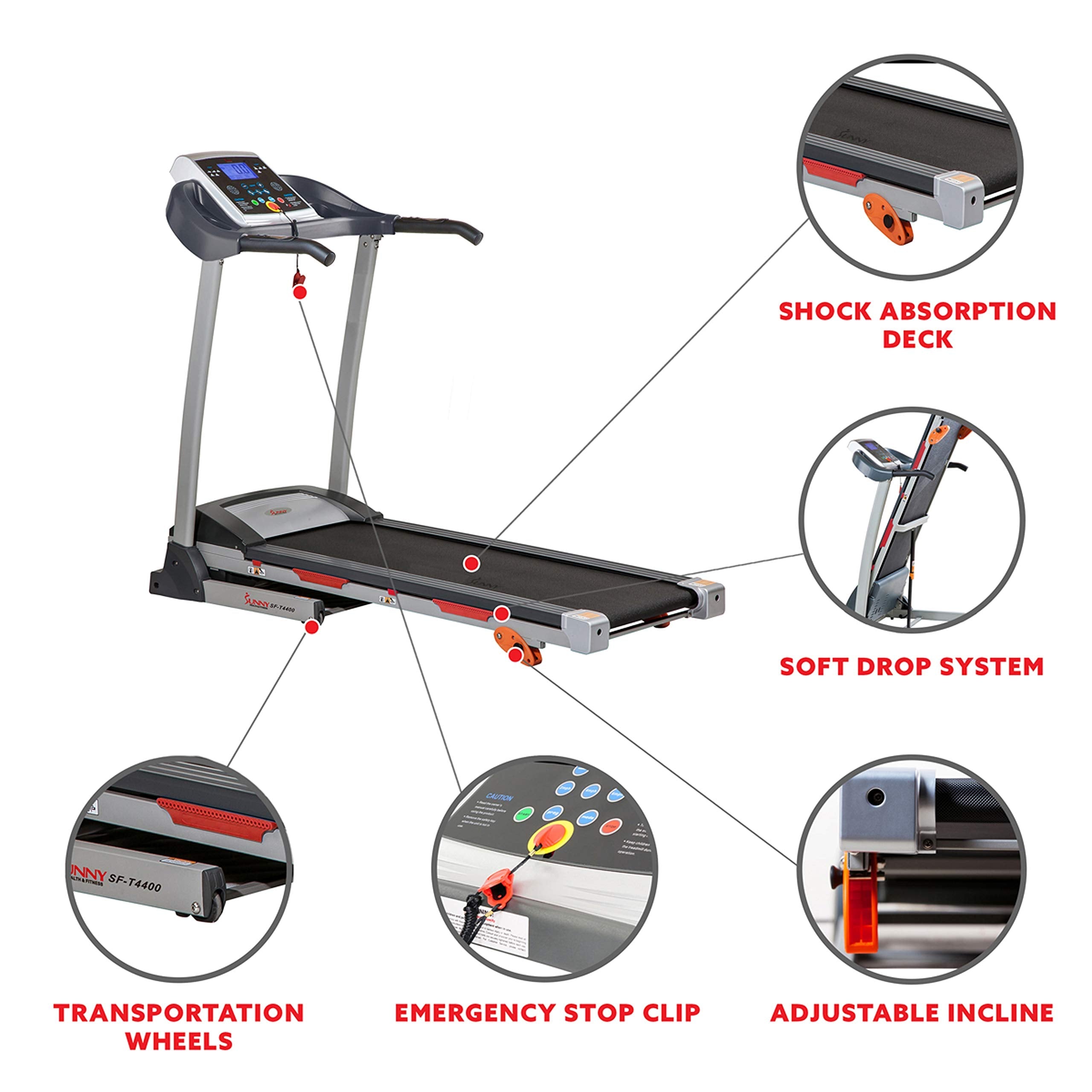 Sunny Health & Fitness Active 400 Smart Auto Incline Treadmill – Foldable Running Machine w/Bluetooth, Wi-Fi, 12% Incline, Shock Absorption & SunnyFit Fitness App - SF-T724012 Gronata