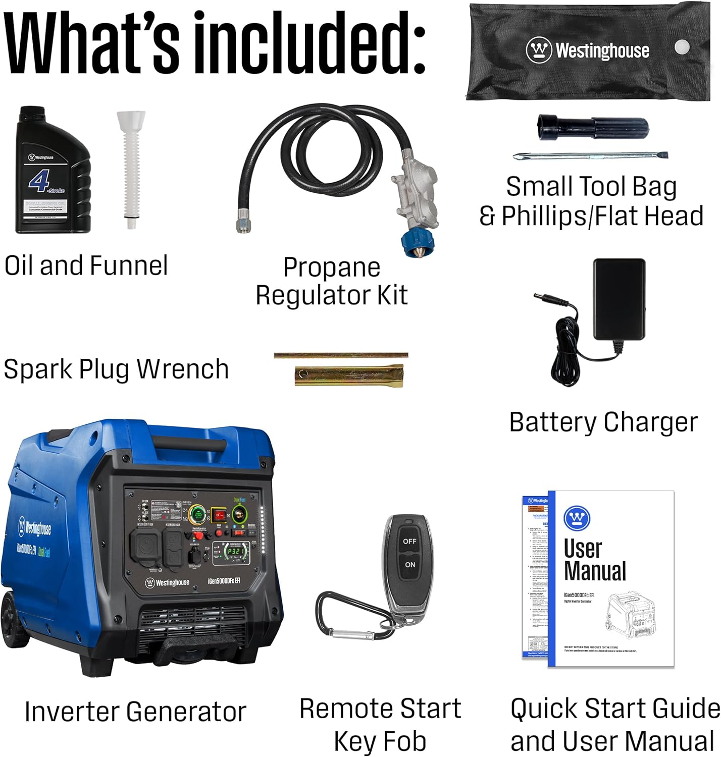 Westinghouse 5000 Peak Watt Super Quiet Dual Fuel Portable Inverter EFI Generator, Remote Electric Start, Gas & Propane Powered, RV Ready, CO Sensor, Parallel Capable, CARB Compliant Gronata