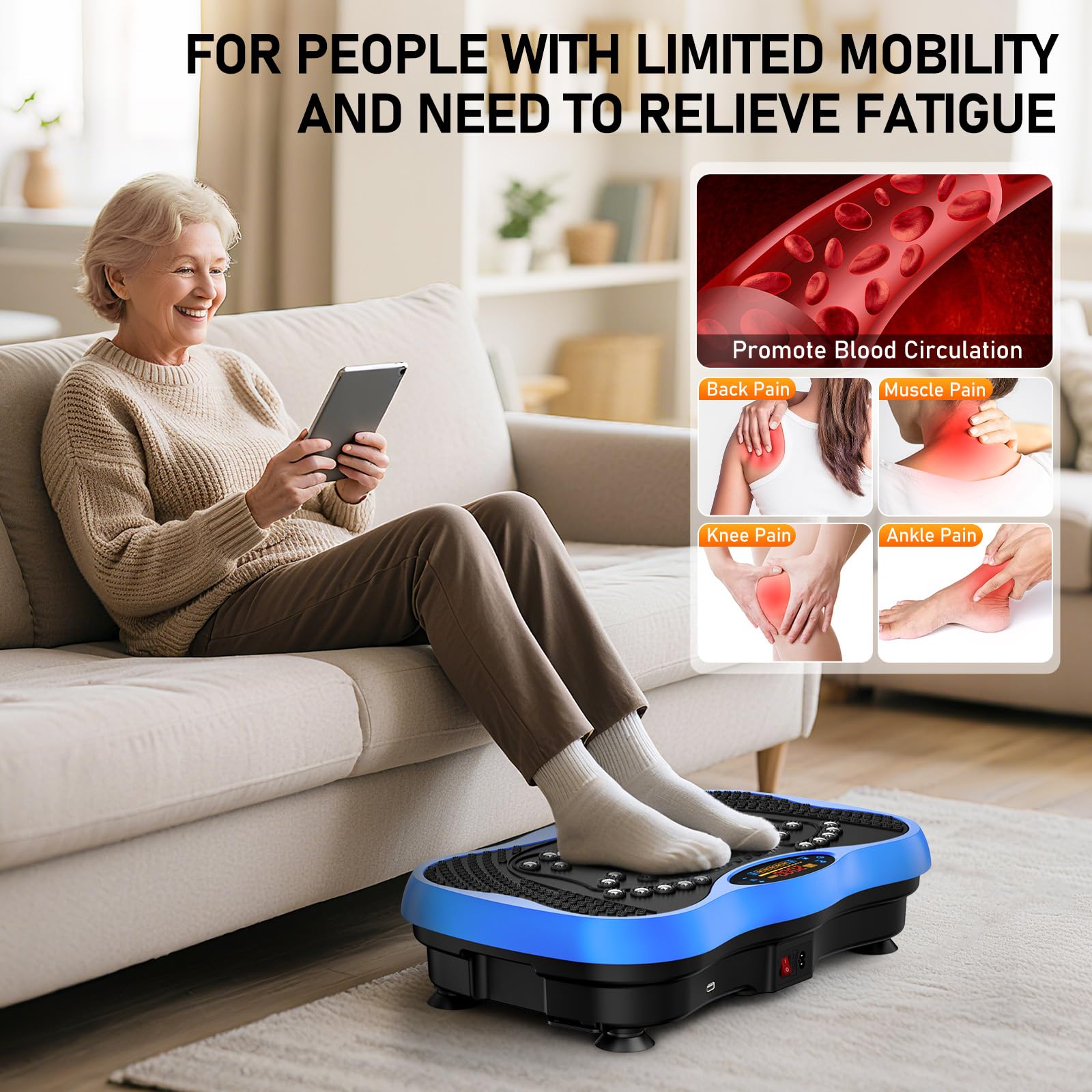 GLYLF Vibration Plate Exercise Machine, 130 Levels Full Body Workout Vibrating Plate for Lymphatic Drainage Weight Loss, 450 Lbs Capacity Shake Platform with Resistance Bands Bluetooth for Women Men Gronata