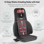 Mynt FSA Eligible HSA Approved Shiatsu Neck and Back Massager for Chair with 10 Deep Kneading Nodes, 2D & 3D Back Massage with Heat, Portable Spot Massage Chair Pad (Black) Gronata