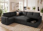 HONBAY Sectional Sleeper Sofa with Pull Out Bed U-Shape Sectional Couch Sleeper Bed with Storage Chaise 6 Seater Sleeper Sectional Sofa, Light Grey Gronata