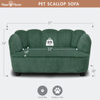 Paws & Purrs Retro Scalloped Back Sofa Style Pet Bed, Dog & Cat Couch with Tufted Cushion & Armrest, Stylish Indoor Pet Furniture, Sage Gronata