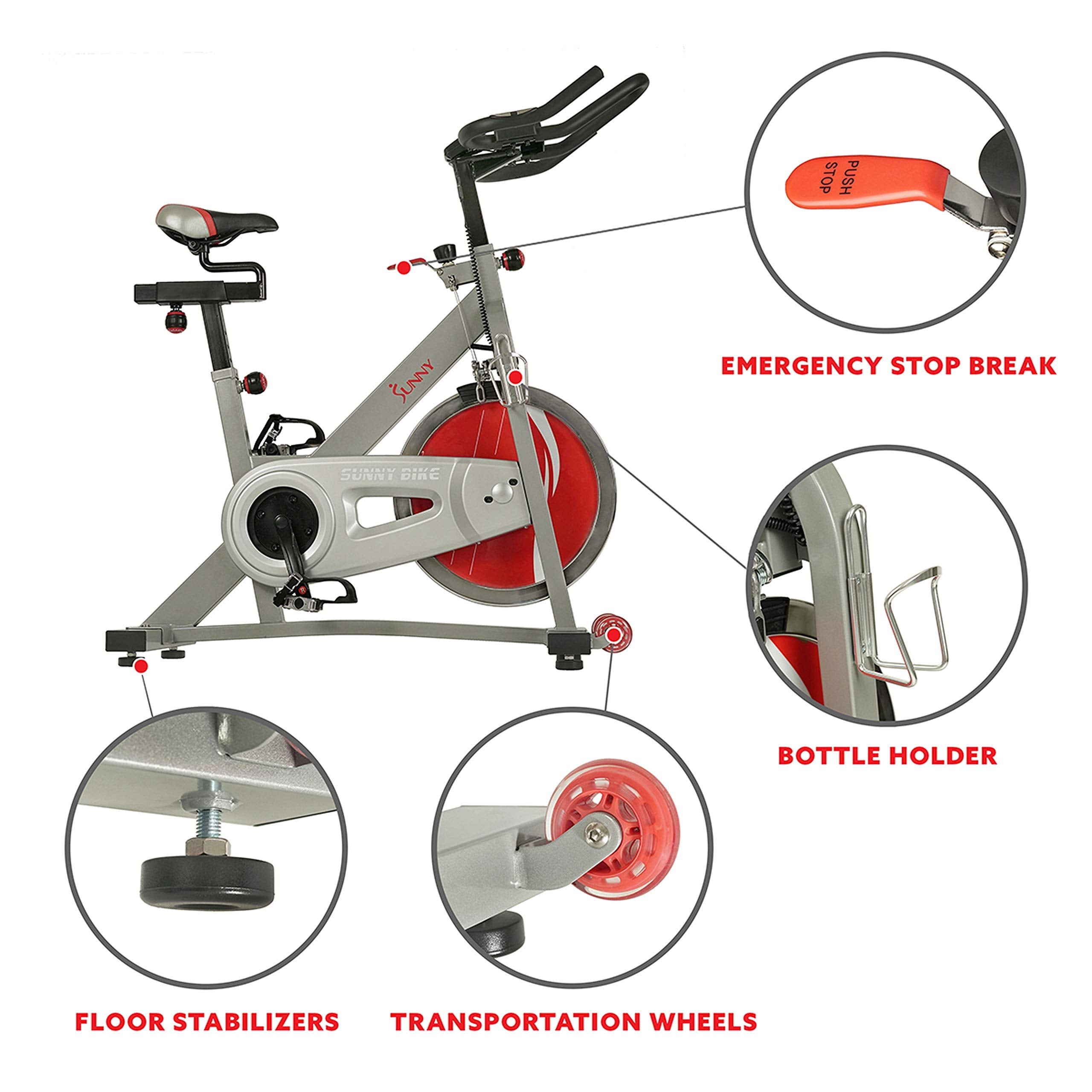 Sunny Health & Fitness Indoor Cycling Exercise Bike with SPD pedals - SF-B1509, White, 47 L x 20 W x 47 5 H Gronata
