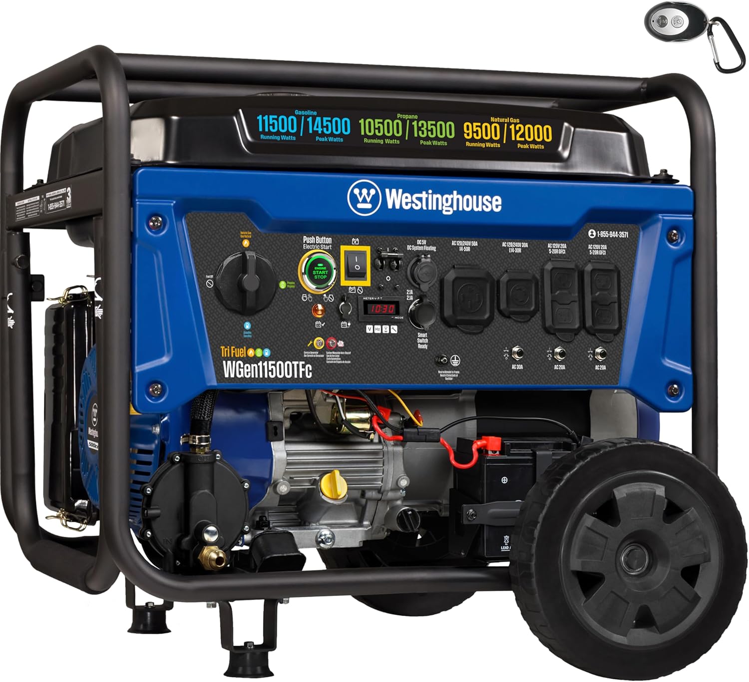 Westinghouse 14500 Peak Watt Tri-Fuel Home Backup Portable Generator, Remote Electric Start, Transfer Switch Ready, Gas, Propane, and Natural Gas Powered Gronata