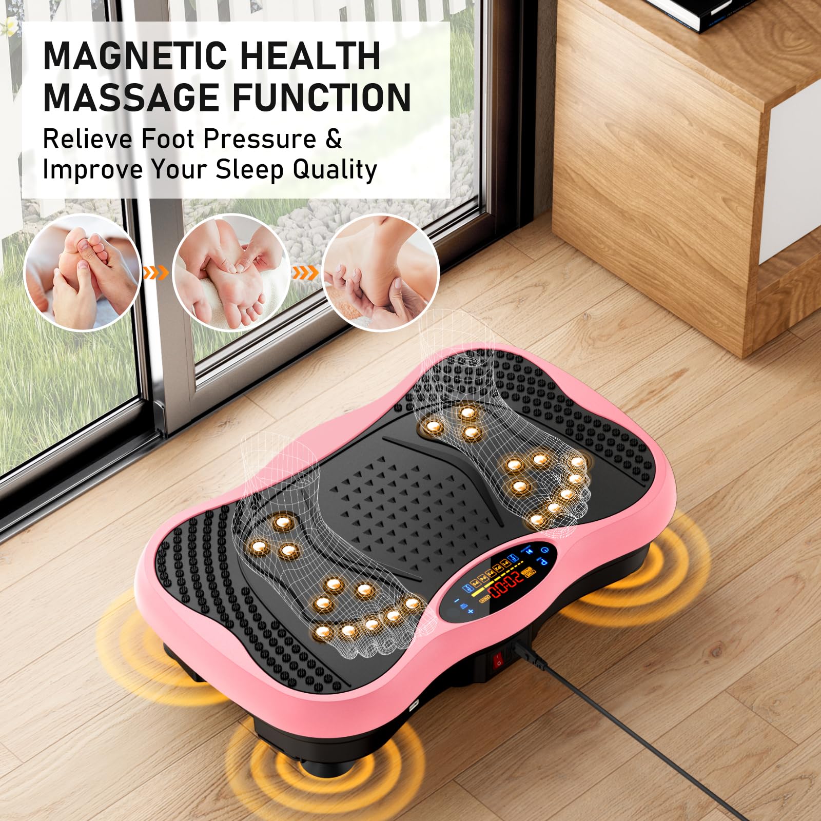 GLYLF Vibration Plate Exercise Machine, 130 Levels Full Body Workout Vibrating Plate for Lymphatic Drainage Weight Loss, 450 Lbs Capacity Shake Platform with Resistance Bands Bluetooth for Women Men Gronata