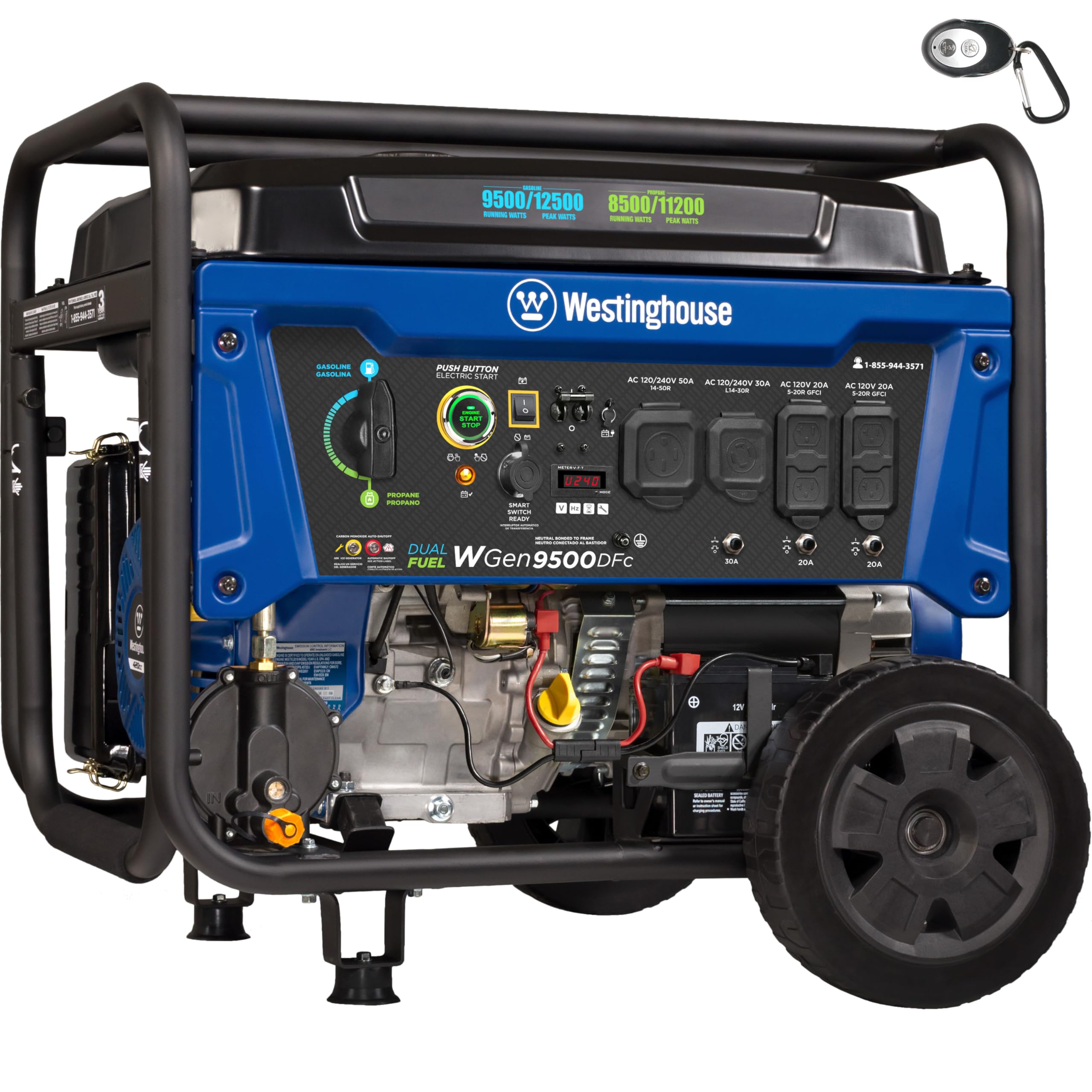 Westinghouse WGen12000 Home Backup Portable Generator, 15000 Peak Watts & 12000 Rated Watts, Remote Electric Start with Auto Choke, Transfer Switch Ready 30A & 50 Outlets, Gas Powered, CARB Compliant Gronata