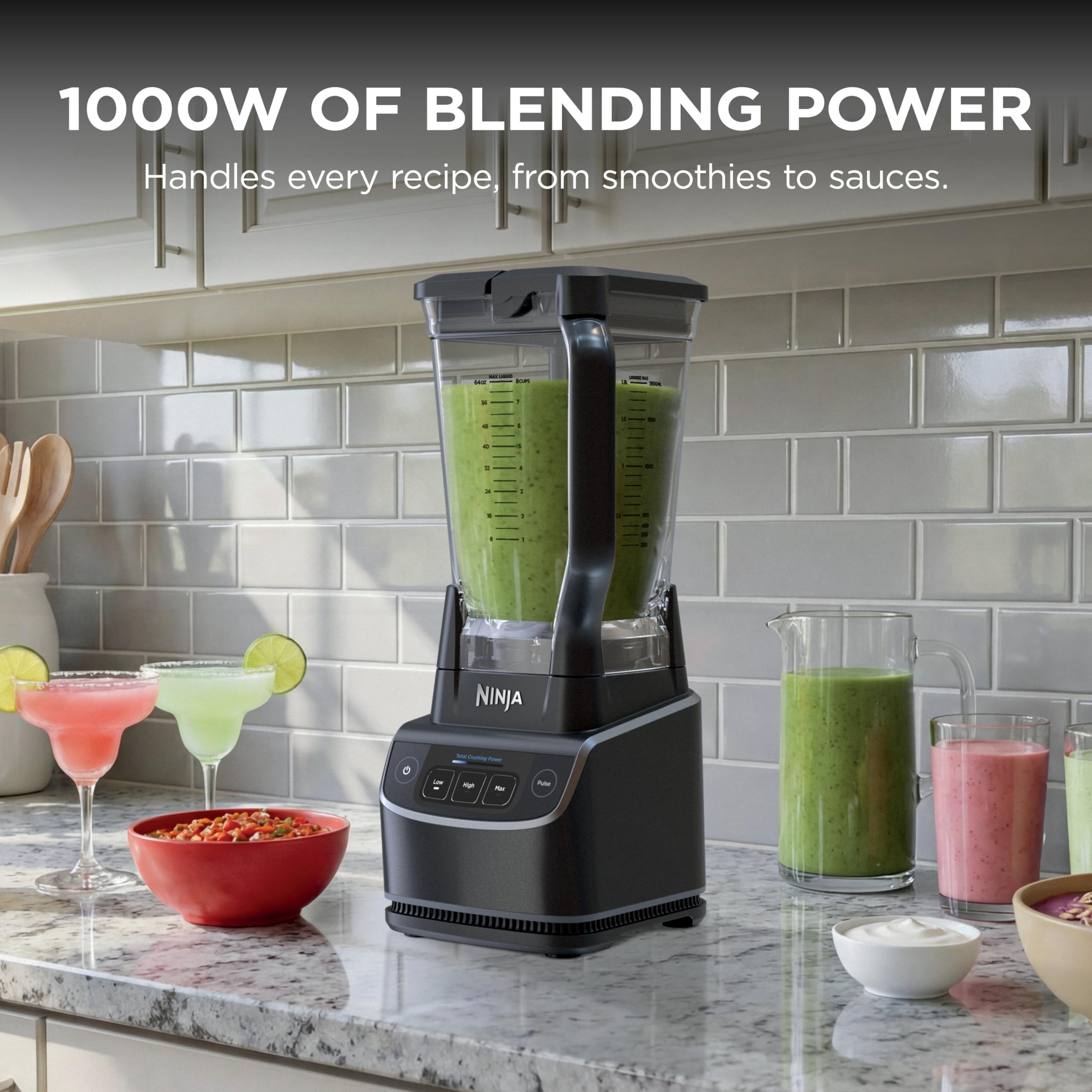 Ninja Professional Blender | Smoothie Blending, Drink Mixer, Grinder, Ice Crusher, Frozen Fruit Blending | 1000W Power, Total Crushing Technology, XL 72-oz. Pitcher | Black & Grey | BL610 Gronata