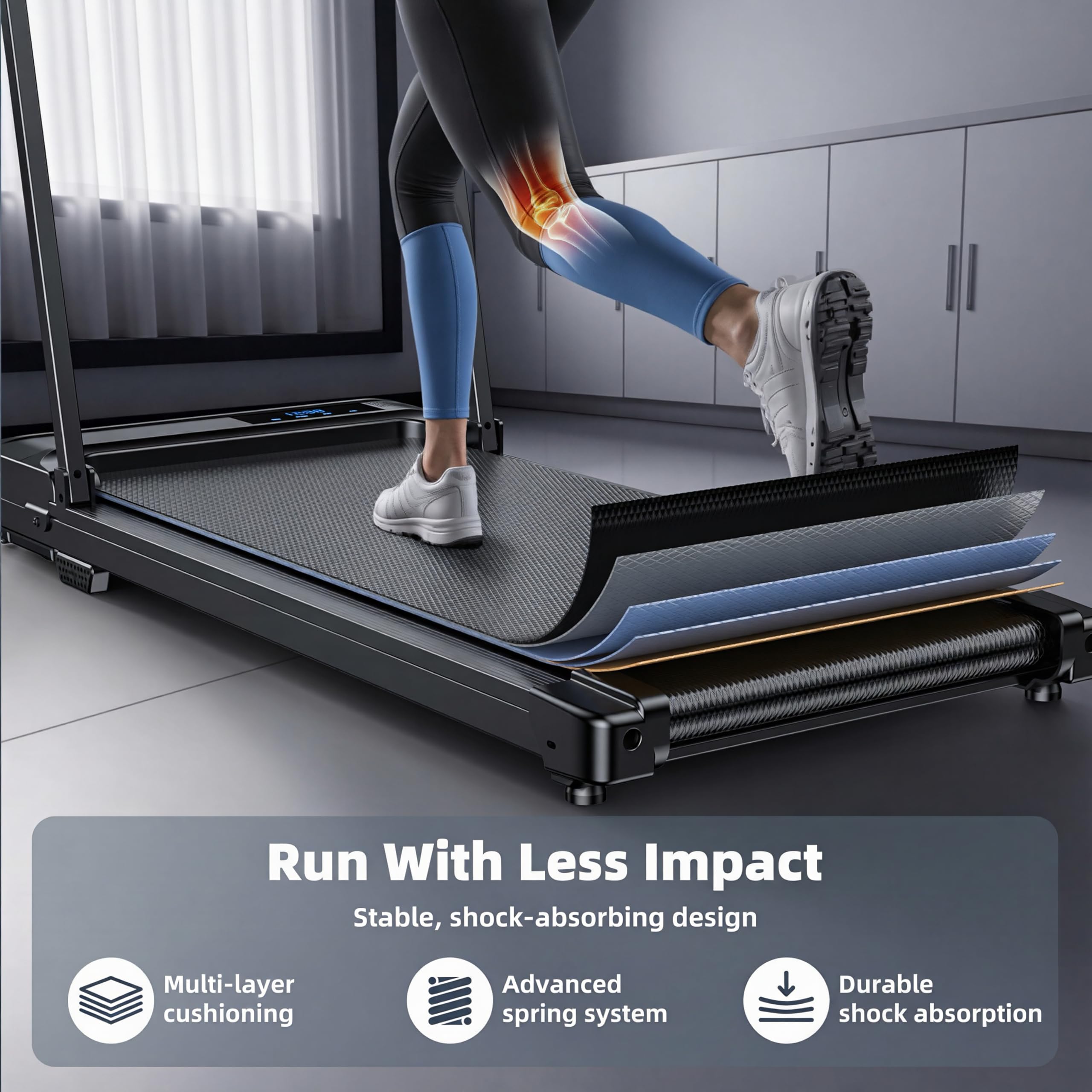 Walking Pad Treadmill for Home - Folding Treadmills with Handle Bar Portable Compact Fold up Indoor Foldable Handles Electric Walk Pads Small Spaces Mini Running Quiet Under Bed Office Gronata