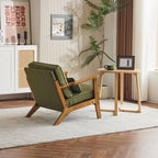 Karl home Accent Chair Wide Armrest Mid-Century Lounge Chair Linen Fabric Armchair with Lumbar Pillow & Solid Wood Frame for Living Room, Bedroom, Balcony, Green Gronata
