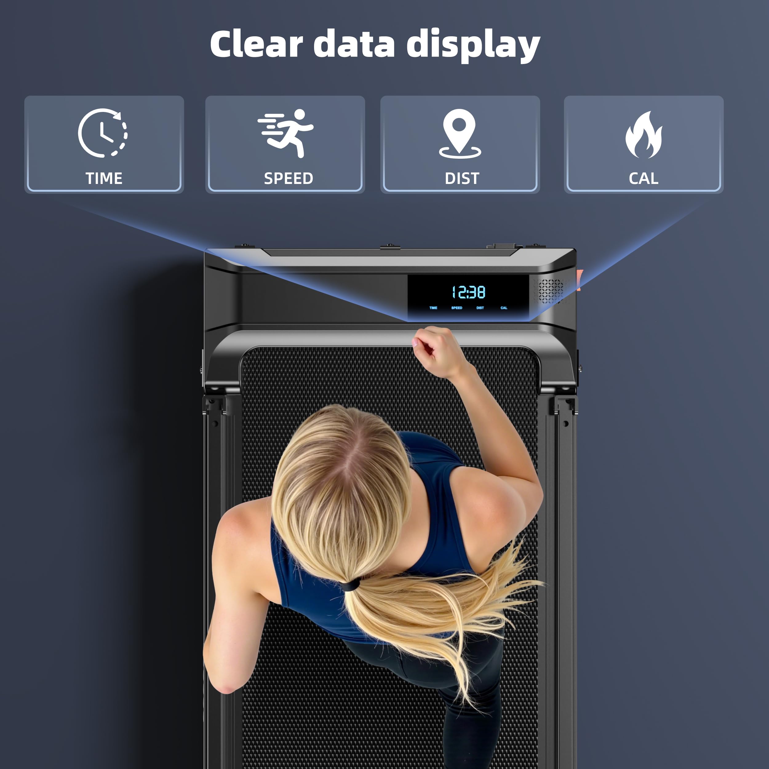 Walking Pad Treadmill for Home - Folding Treadmills with Handle Bar Portable Compact Fold up Indoor Foldable Handles Electric Walk Pads Small Spaces Mini Running Quiet Under Bed Office Gronata