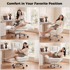 Big and Tall Office Chair, Flip Armrests for Pets & Cross Legged Sitting, Executive Ergonomic Computer Gaming Chair with Foot Rest, Teddy Fleece Wide Seat Reclining Desk Chair, White Vanity Chair Gronata
