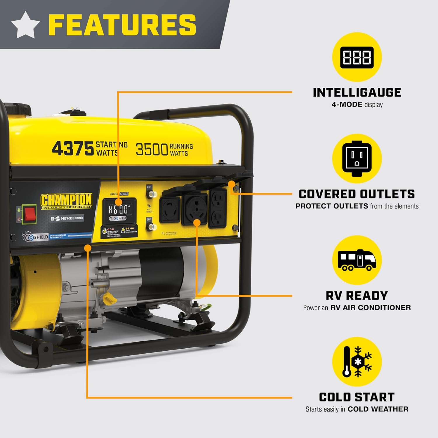 Champion Power Equipment 4375-Watt RV Ready Portable Generator with Free 3-Year Warranty Gronata