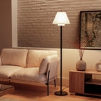 Globe Electric Novogratz x Globe Harrington 65" Floor Lamp, 2-Tone Faux Wood Base, White Fabric Shade, Socket Rotary Switch 67225 Gronata