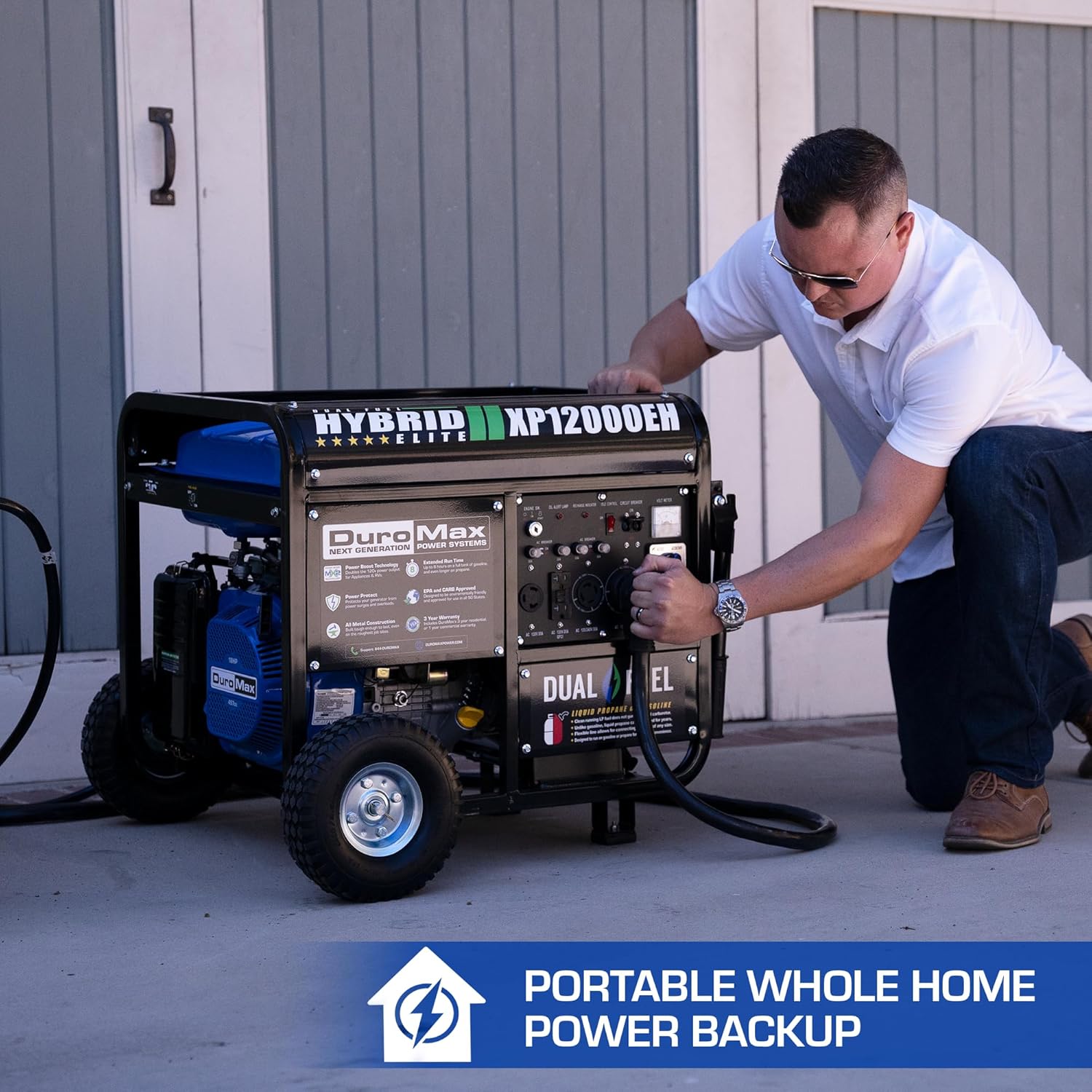 DuroMax XP12000EH 12,000-Watt Dual Fuel Portable Generator – Gas & Propane, Electric Start, Whole Home Backup Power, Transfer Switch Ready, RV & Emergency Ready Gronata