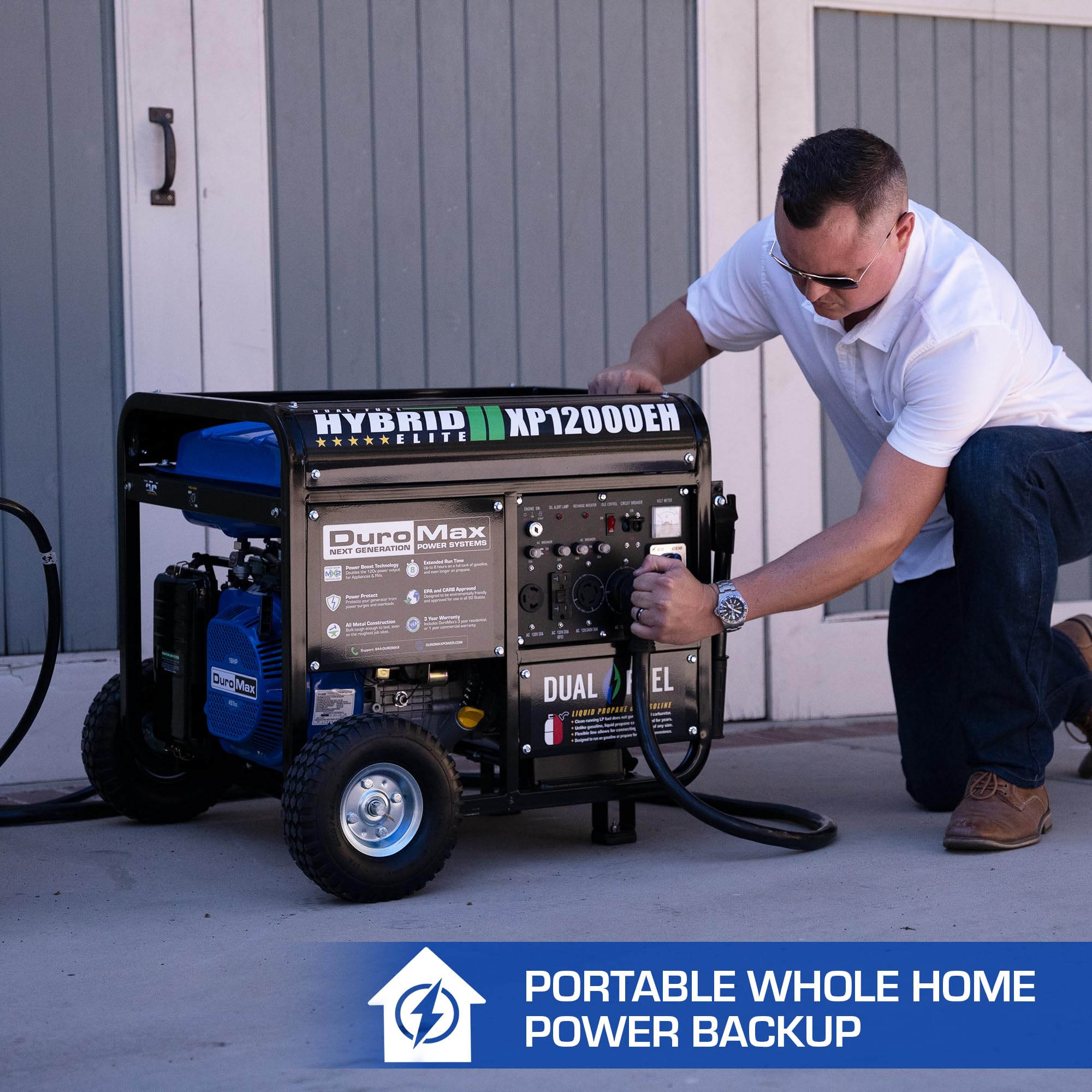 DuroMax XP12000EH 12,000-Watt Dual Fuel Portable Generator – Gas & Propane, Electric Start, Whole Home Backup Power, Transfer Switch Ready, RV & Emergency Ready Gronata